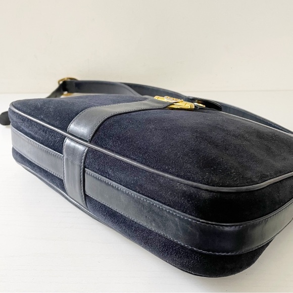 Gucci navy blue suede and leather vintage shoulder bag rare - Picture 4 of 12
